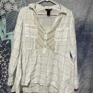 Ali Miles White and Blue Checkered Shirt with lace M